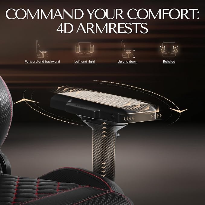 Dowinx Big and Tall Gaming Chair 400LBS, Ergonomic Computer Chair with Massage Lumbar Support & Footrest, High Back Comfortable Office & Gaming Chair with 4D Armrests, PU Leather, Black - Image 5