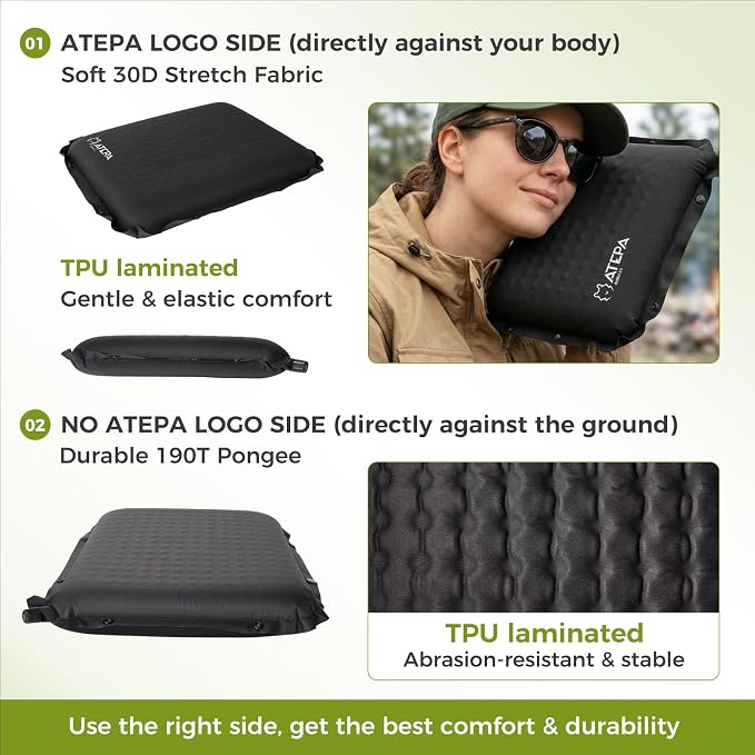 ATEPA Inflatable Seat Cushion | 2" & 2.5" Foam Core Seat Pad, Compact, Stadium, Airplane, Travel, Camping, Hiking, Sports Events, Self Inflating - Image 6