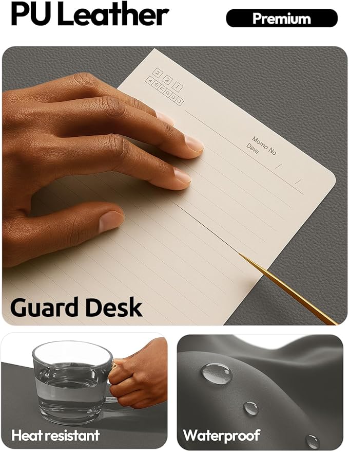 YSAGi Leather Desk Pad Protector, Office Desk Mat, Large Mouse Pad, Non-Slip PU Leather Desk Blotter, Laptop Desk Pad, Waterproof Desk Writing Pad for Office and Home (Dark Grey,55" x 17.2") - Image 4