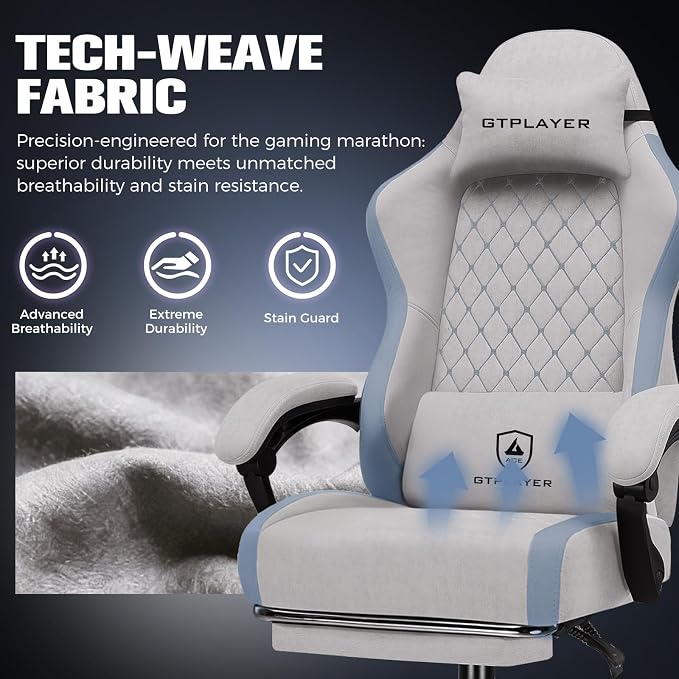 GTPLAYER Gaming Chair, Ergonomic Computer Chair with Footrest and Lumbar Support, High Back Recliner Chair 350lbs, Height Adjustable for Home Office, Grey - Image 6