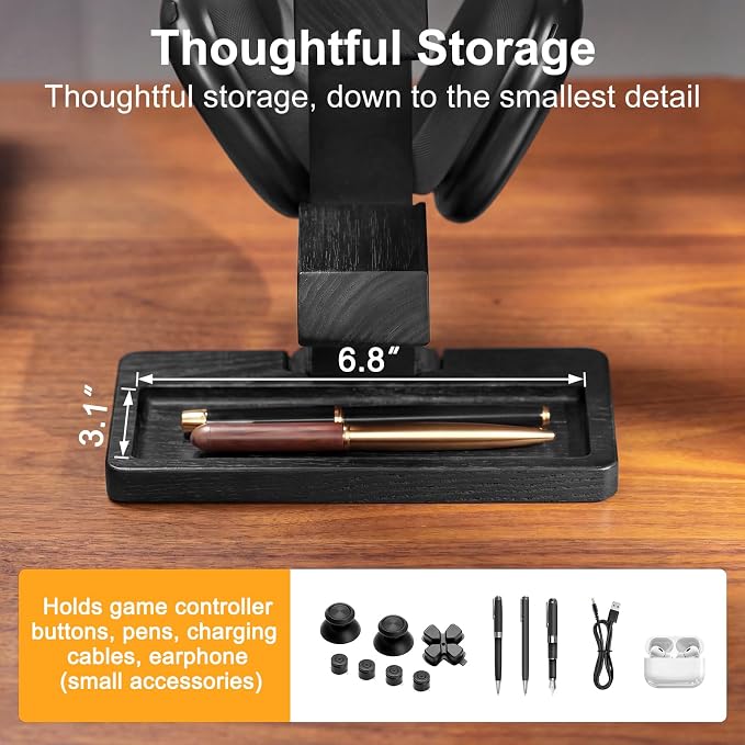 Solid Wood Controller Holder and Headphone Stand, Controller Stand for Desk | Dual Gaming Controller Organizer Rack, Fits Xbox, PS4, PS5, Gamepad, Headset Holder for Son, Husband, Boyfriend-Black - Image 5