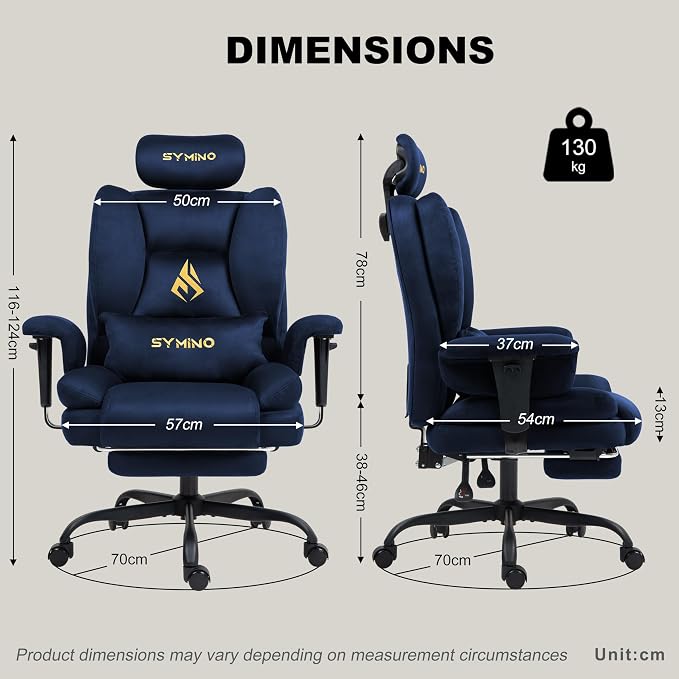 Symino Gaming Chair with Footrest, Up/Down Armrests, Suede Fabric Ergonomic Office Chair, 150° Recline Computer Chair for Desk, Darkblue - Image 3