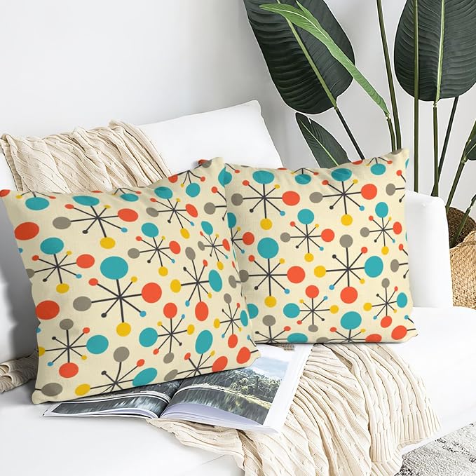 Mid Century Modern Atomic Throw Pillows Covers 18"x18" Set of 2, Retro Decorative Pillow Cases for Couch Sofa Living Room,Yellow Cushion Covers - Image 2