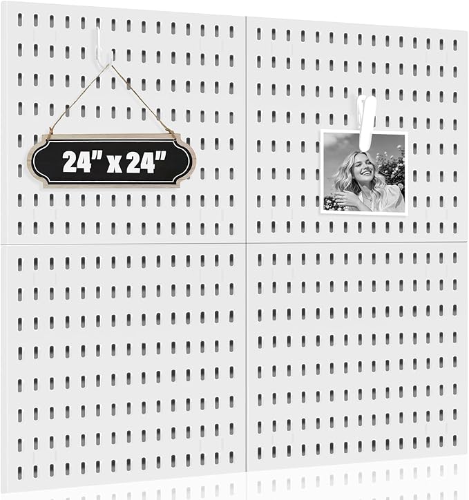 AKTOP Modular Plastic Peg Board Wall Organizer, 4 Pack, 12"x12", White | ABS Material, Adhesive or Drill Mounting, Ideal for Office, Gaming Room, Craft Room by Buynow