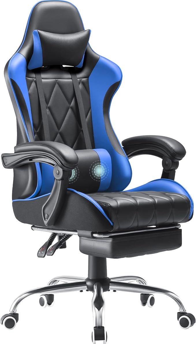 Homall Gaming Chair, Computer Chair with Footrest and Massage Lumbar Support, Ergonomic High Back Video Game Chair with Swivel Seat and Headrest (Blue) by Homall