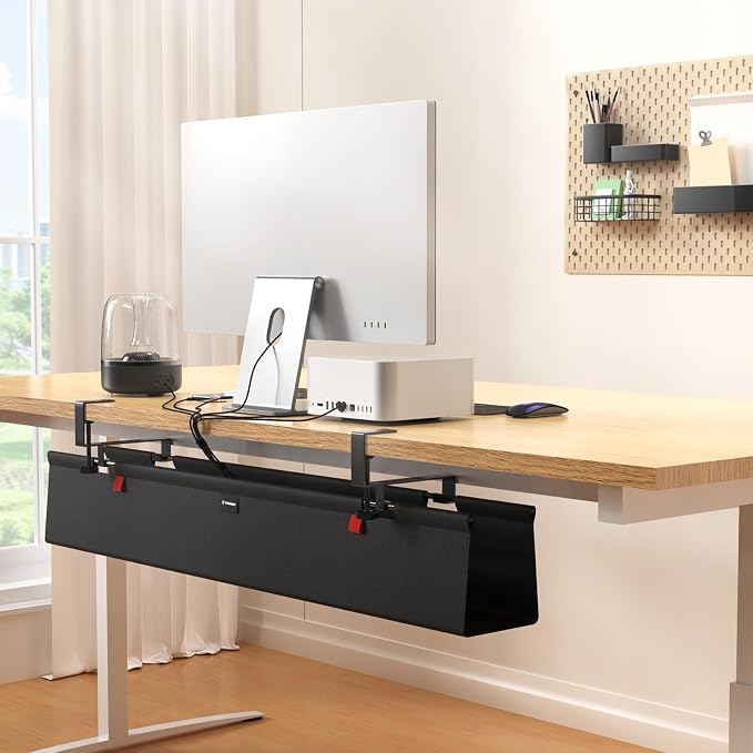 Under Desk Cable Management Tray for Table, No Drill 36" Cord Organizer with Cable Loop, Upgraded Oxford Fabric Wire Management for Office, Home - No Damage to Table - Image 2