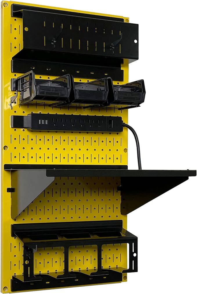 Wall Control Power Tool Storage Organizer Kit Cordless Drill Holder Charging Station Rack 16” x 32” Metal Pegboard Organization System (Yellow Pegboard) - Image 2