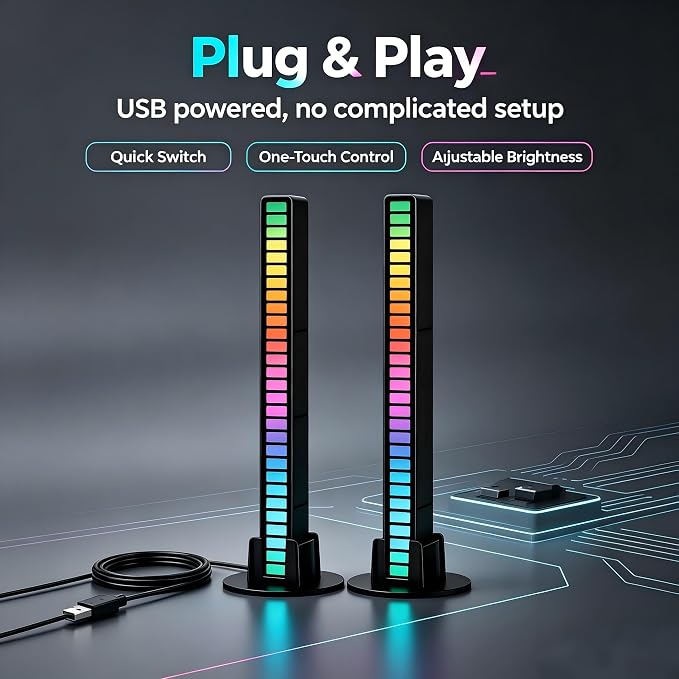 RGB Rhythm Light Bar, Sound Activated Light for Gaming, Bedroom & Car Decor - Image 6