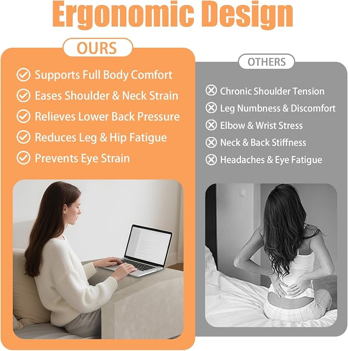 Reading Pillow for Adults, Supportive Lap Desk & Gaming Pillow for Bed, Couch, Floor, Simple Design with Ergonomic Arm Rest for Reading, Working, Gaming, Knitting 4 Color Options (Taupe) - Image 5