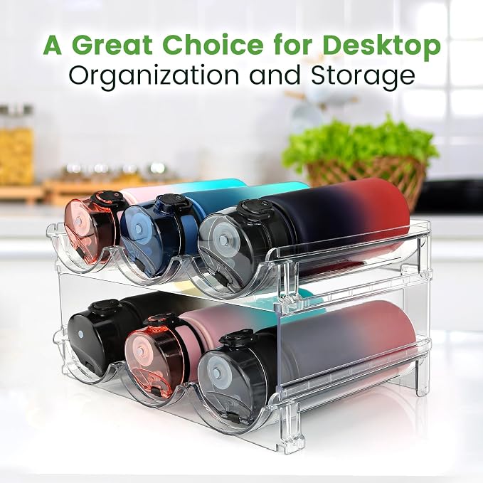 spospo Water Bottle Organizer for Cabinet, Water Bottle Storage Organizer, 2 Packs Water Bottle Storage Rack, Water Bottle Holder for Cabinet, Stackable Water Bottle Storage Rack - Image 6
