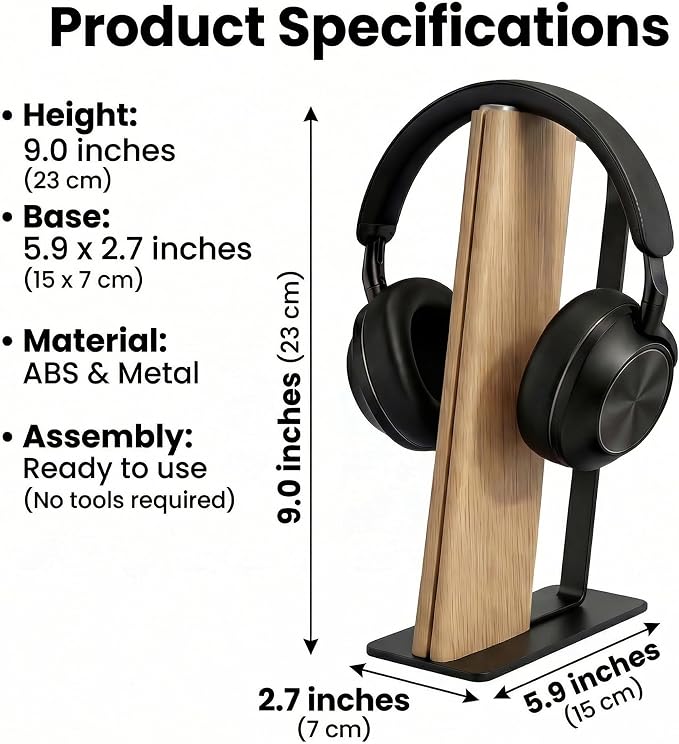 Headphone Stand Desk Cute, No Assembly, Light Brown | Weighted Base Headset Holder for AirPods Max Sony Bose Beats Sennheiser, Stable Gaming & Studio Earphone Rack, - Image 6