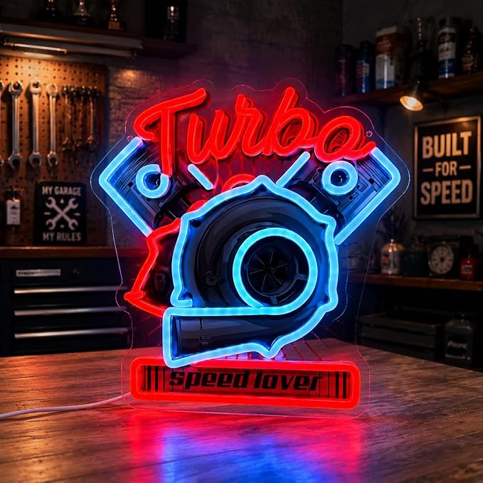 Turbo Neon Sign Led Light Up Sign For Speed Lover Pop Art With UV Printed background Room Wall Decor Man Gaming Room, Kids Room, Bar Decoration, Birthday Party Gifts by sikooruledneonsign