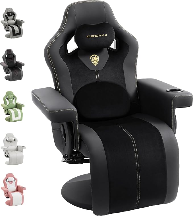 Dowinx Gaming Recliner Chair No Wheels with Footrest Shtasu Massage Lumbar | Racing Style Ergonomic High Back Recliner Heavy Duty, Wider Backrest Thick Cushion for Home Long Gaming Session BlackYellow by Dowinx