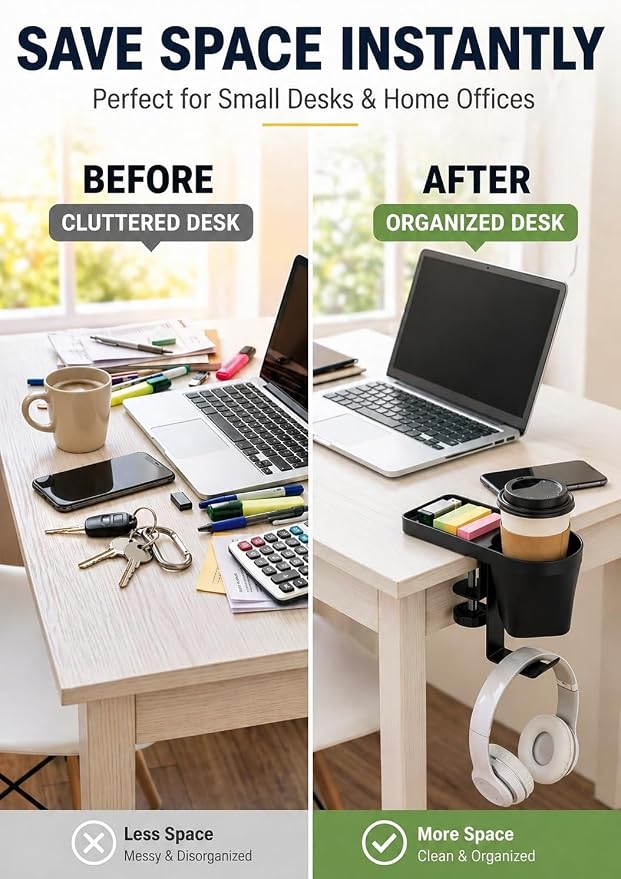 MAX SMART Desk Organizer with Cup & Headphone Holder, Clamp-On - Image 5