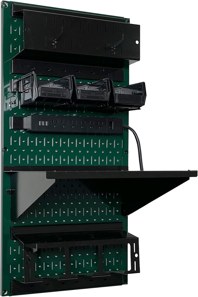 Wall Control Power Tool Storage Organizer Kit Cordless Drill Holder Charging Station Rack 16” x 32” Metal Pegboard Organization System (Green Pegboard) - Image 2
