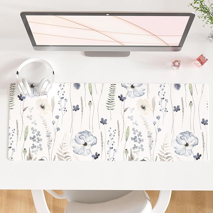 QiyI PU Leather Large Mouse Pad, 31.5" x 11.8", Watercolor Flowers | Desk Décor Accessories, Extended Size, Waterproof & Easy to Clean, Smooth Surface, Non Slip Desk Organization by QIYI