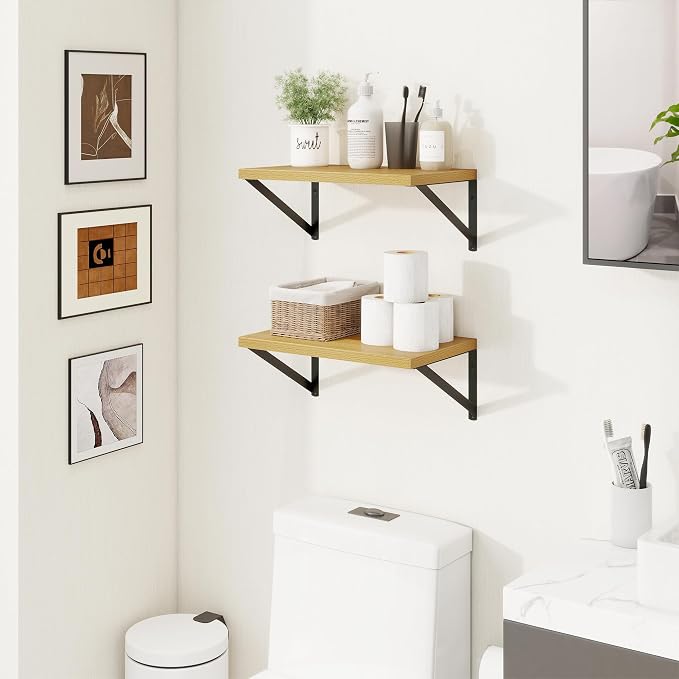 Axeman Deep Floating Shelves, 16'' x 10'' Oak Wall Shelves Set of 2 - Image 2