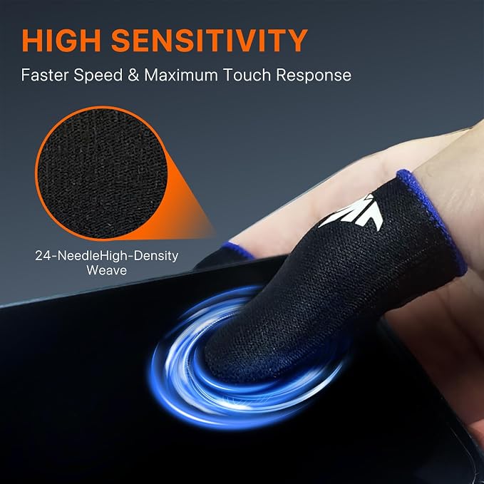 8 Pack Mobile Phone Gaming Thumb Sleeve,JWH Finger Cots for PUBG Mobile Gaming Glove,Blue Edge,0.3mm Superconducting Nanofibers, Anti-Skid,Extremely Thin,Dedales Gamer profesionales guantes para - Image 3