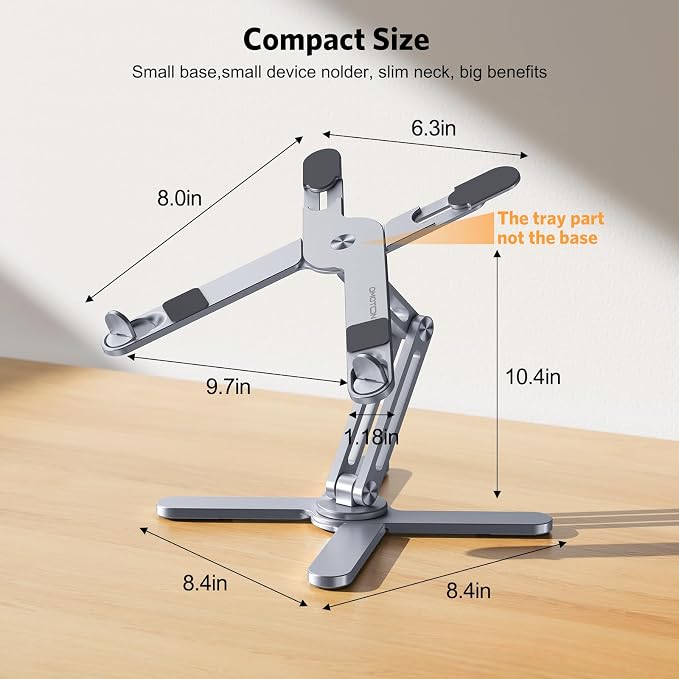 OMOTON LA10 360° Rotating Laptop Stand Riser Foldable for Desk, Space Grey | Aluminium Aolly, Tool-free Adjustable Height Angles, Collaborative Work, Easy Storage, Fits 11"-17" MacBook Pro/Air, Dell, HP - Image 5