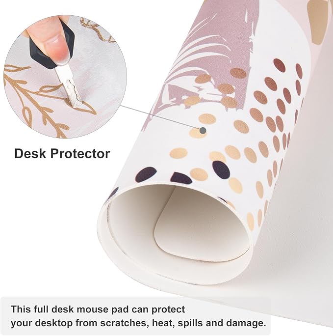 QiyI PU Leather Large Mouse Pad, Office Decor, 31.5" x 15.7", Boho Botany | Desk Décor Accessories, Extended Size, Waterproof & Easy to Clean, Smooth Surface, Non Slip Desk Organization - Image 5