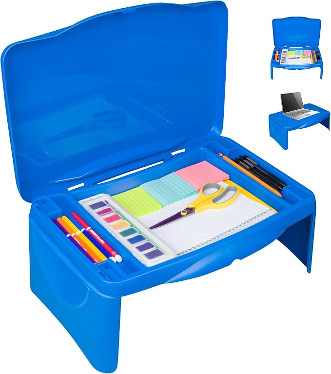 Aerolife Folding Lap Desk - Foldable Table for Work, Study, Gaming, Arts, Crafts, School - Collapsible Laptop Tray with Storage Compartment - Portable Writing Station for Kids, Adults (Blue) by Unknown
