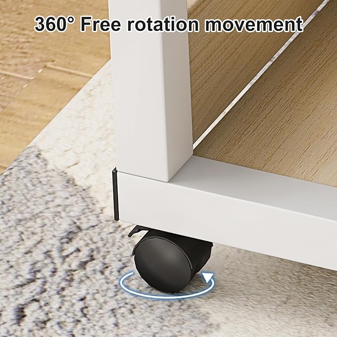 Standing Desk Rolling Computer Work Desks on Wheels, Height Adjustable Sturdy Construction Spacious Desktop with Casters Easy Movement Laptop Desk Table Office Mobility Workstation Beige - Image 4