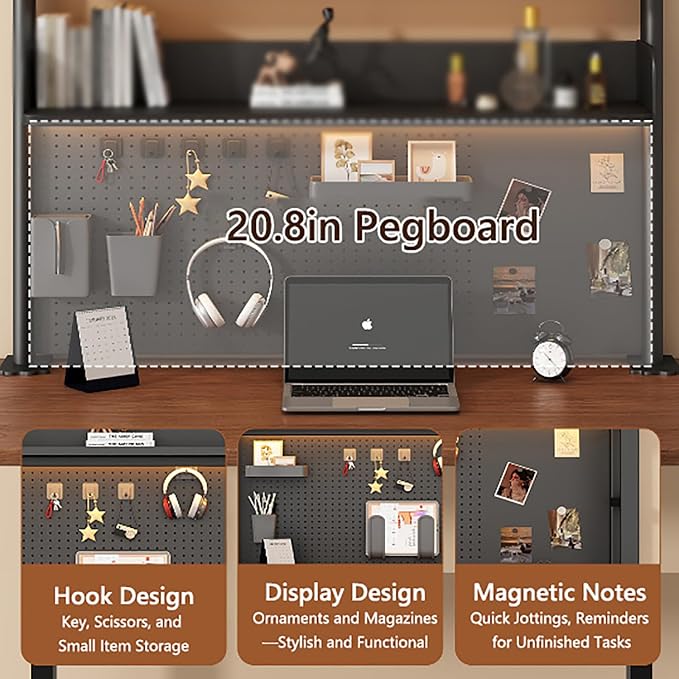 Clamp-on Desk Shelf Organizer with Pegboard,Black Desktop Bookshelf,Metal Dorm Desk Hutch,Multi-Purpose Countertop Storage Shelves for Home Office Dorm Gaming Desk(W - 31.5", Black) - Image 4