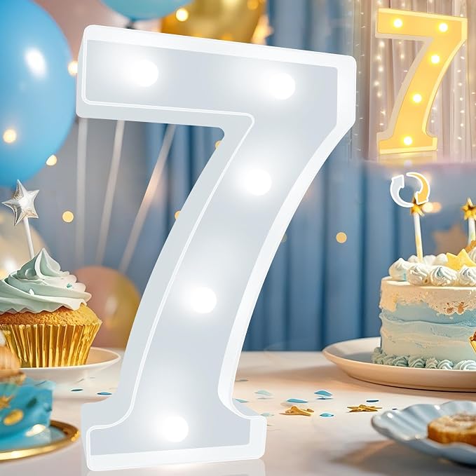 Pooqla LED Light Up Numbers, Warm White and Cool White Decorative Lighted Marquee Numbers, Light Up Numbers for Boys Girls Party, Wedding, Bar, Night Light, Room Decor, Birthday Decoration, Number 7 by Pooqla