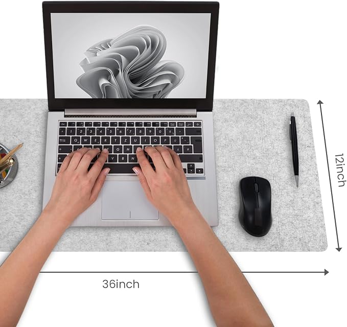 DAWNTREES Felt Desk Pad, Large Felt Mouse Pad and Keyboard Mat, 36" x 12" | Non-Slip Computer Desk Mat XL,Desk Protector for Office (light gray) - Image 4