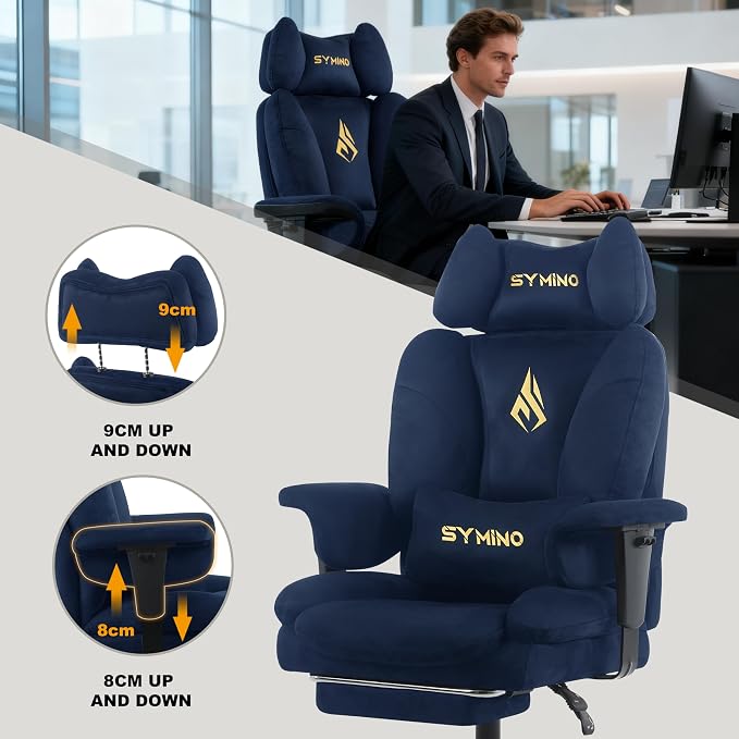 Symino Ergonomic Gaming Chair with Footrest – Office Gaming Chair Reclining 90-155° with Adjustable Armrests – Adults up to 130 kg - Image 8