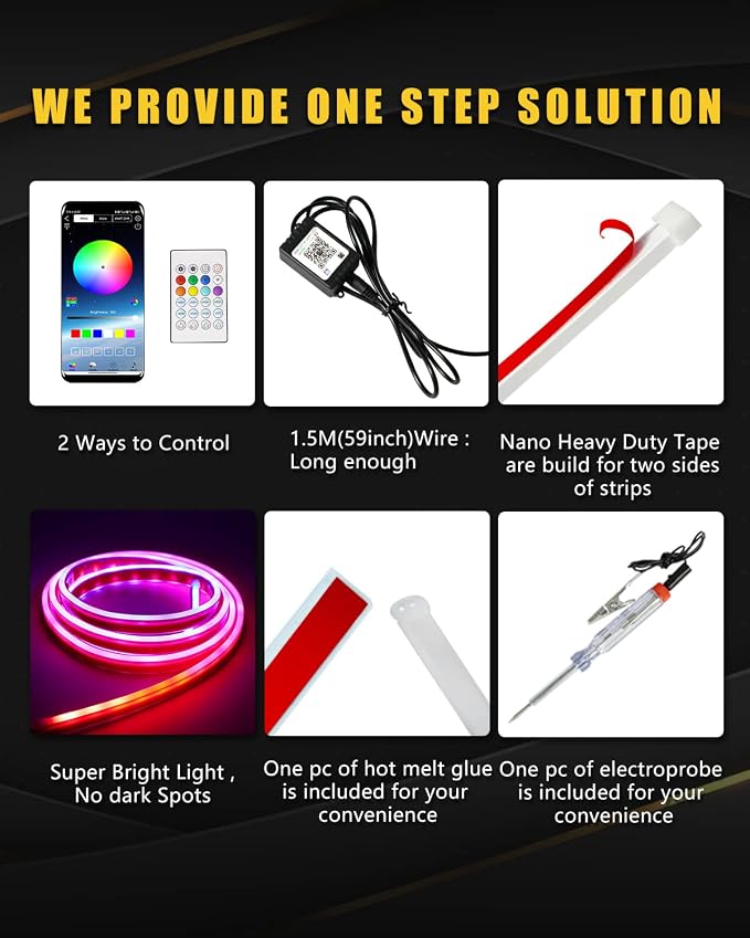 YM E-Bright LED Hood Light Strip, 79in RGB App Control Dynamic Scan DRL 12V - Image 6