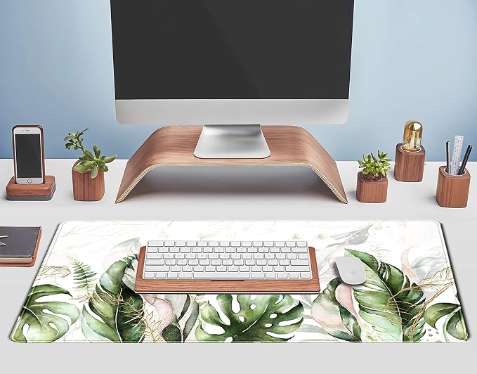 Green Tropical Leaves Desk Mat XL Large Gaming Mouse Pad Green Sage Plant Laptop Keyboard Mouse Mat Office Supplies Desk Decor Accessories for Women, Desk Mats Pads on top of Desks, 31.5x11.8 in - Image 5