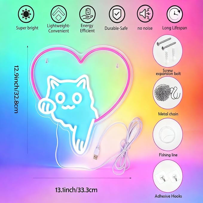 Cat Neon Sign Dimmable LED Animal Neon Light for Bedroom Kids Room Decor - Image 2