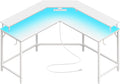 Huuger L Shaped Gaming Desk with Power Outlets & LED Lights, Computer Desk with Monitor Shelves, Carbon Fiber Surface, Home Office Desk, Corner Gaming Desk with Hooks, Carbon Fiber White by Huuger