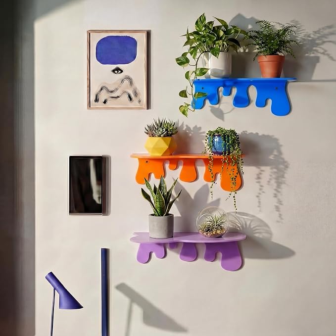 3 Pcs Small Acrylic Floating Wall Shelves 7.1" Floating Shelf for Wall 3 Colors Liquid Flowing Design Hanging Display Rack Shelves with Screws for Storage Living Room Gaming Room Home Decor - Image 6