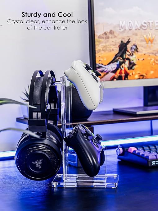 OAPRIRE Acrylic Game Controller Stand for Desk, 2 Tier, Stabilized Base | Controller and Headset Stand, Gamer Gift for PS5 PS4 Xbox Controllers, Desk Accessories, Quick Desk Tidy In Seconds, Clear - Image 4