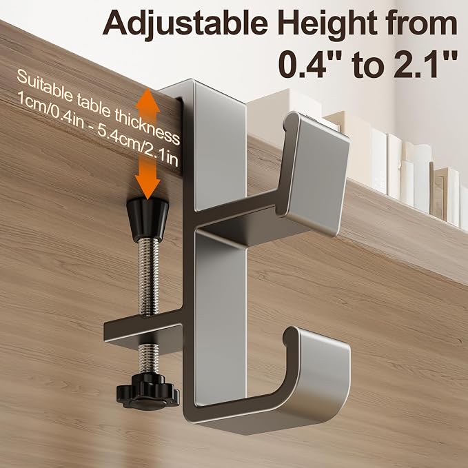 Desk Hook for Bag, Under Desk Handbag Hanger, Purse Hook for Table, Aluminum Backpack Holder, Desk Mount Hook for Umbrellas, Headphone, Back to School Supplies, White - Image 5
