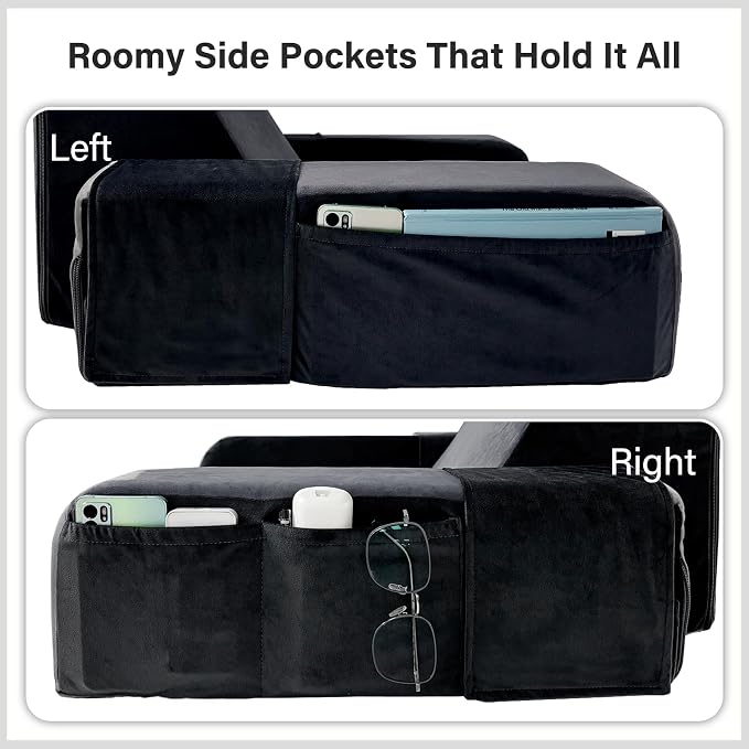 Vekkia 21" Reading Pillow for Bed with XL Side Pockets for Adult | 60° Wedge Back Support, Adjustable Arms,Washable Cover,Support for TV,Gaming,Working,Nursing,Recovery in Bed&Floor,Black/Gray - Image 5