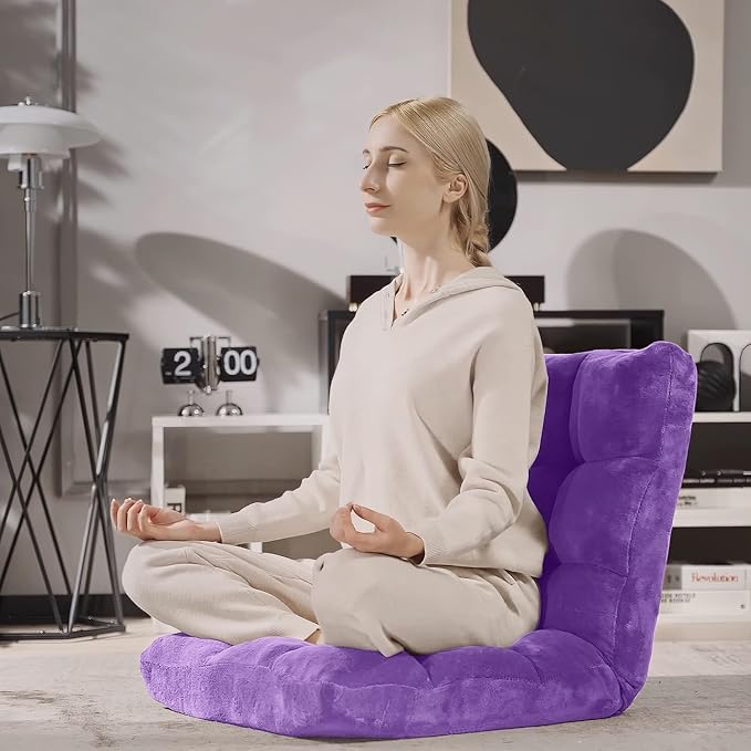 14-Position Lazy Sofa Chair with Back Support, Soft Coral Fleece, Recliner for Gaming, Reading, Meditating, Yoga (Violet) - Image 2