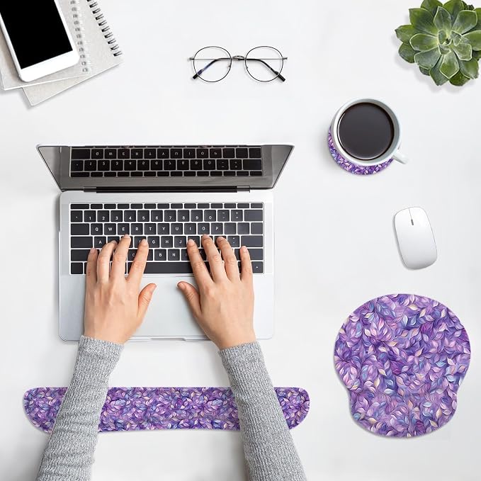 Britimes Ergonomic Mouse Pad Set with Wrist Rest, Purple Leaves - Image 3