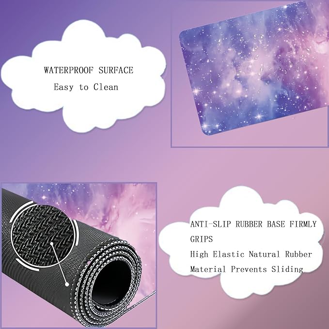 Cloud Wrist Rest Keyboard Purple Cloud Mouse Pad Set 4PCS Galaxy Large Desk Mat Ergonomic Space Wrist Pad Support Memory Foam Non-Slip Wrist Rest for Keyboard and Mouse Computer Gaming Home Office - Image 7