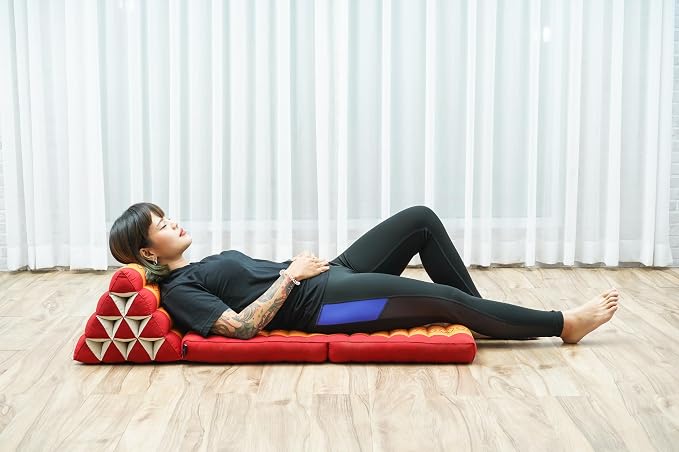 Leewadee 2-Fold Mat with Triangle Cushion – Comfortable TV Pillow, Foldable Mattress with Cushion Made of Eco-Friendly Kapok, 45 x 20 inches, Orange red - Image 3
