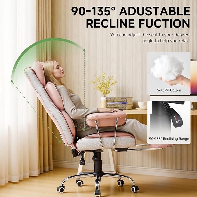 COMHOMA Big and Tall Office Chair, High Back Leather Gaming Chair with Footrest, Executive Ergonomic Office Chairs with Pocket Spring Lumbar Support and with Outward Fixed Soft Armrests - Image 8
