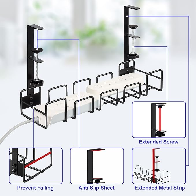 OneLeaf Under Desk Cable Management Tray - No Drill Wire Management Rack - Image 6