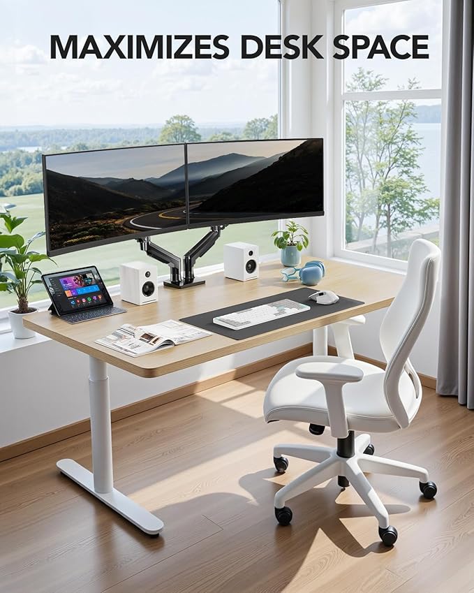 HUANUO Dual Monitor Stand, Fully Adjustable Gaming Monitor Desk Mount for 13–27″ Computer Screens, Full Motion VESA 75x75/100x100 with C-Clamp & Grommet Base, Each Arm Holds 4.4 to 19.8 lbs - Image 7