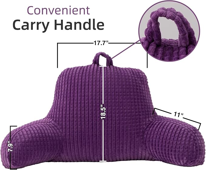 A Nice Night Purple 18.5" Bed Wedge Reading Pillows with Arms for Sitting - Image 2