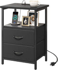 Fixwal Night Stand with Charging Station, 2 Fabric Drawers, Black by Fixwal