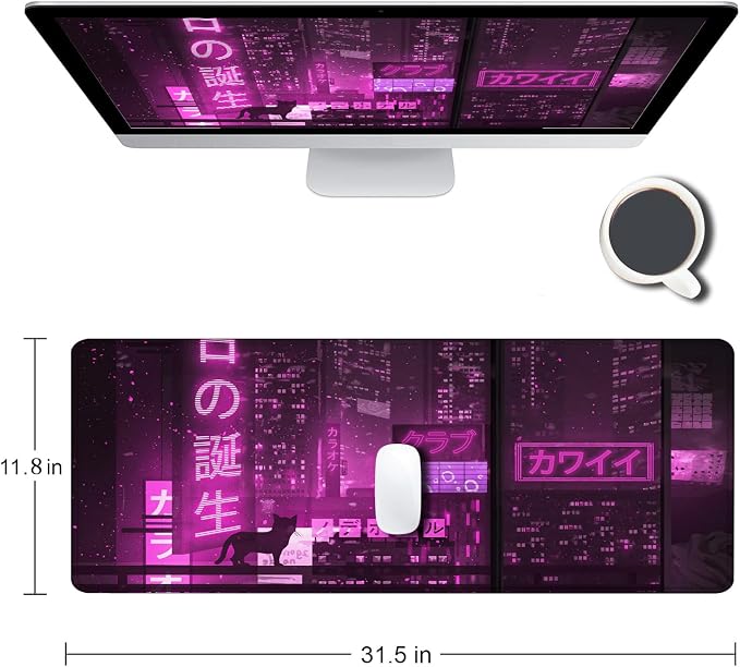 Gaming Mouse Pad, Large Anime Mouse Pads for Desk, Non-Slip Rubber Base Mousepad, Keyboard Mouse Mat Desk Pad with Stitched Edges, 31.5x11.8 inch - Image 2