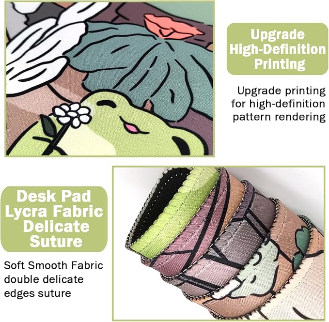 Cute Frog 4 in 1 Large Mouse Pad Set, Kawaii Extended Mouse Pad Set Desk Pad Easy Typing for Typing Office Game 35.4 x15.7 in - Kawaii Frog - Image 3