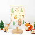 Woodland Animals Table Lamp - Woodland Kids Bedside Lamp with Linen Wooden Nightstand Cartoon Nursery Lampshade for Kids Room Decor by MASTRON